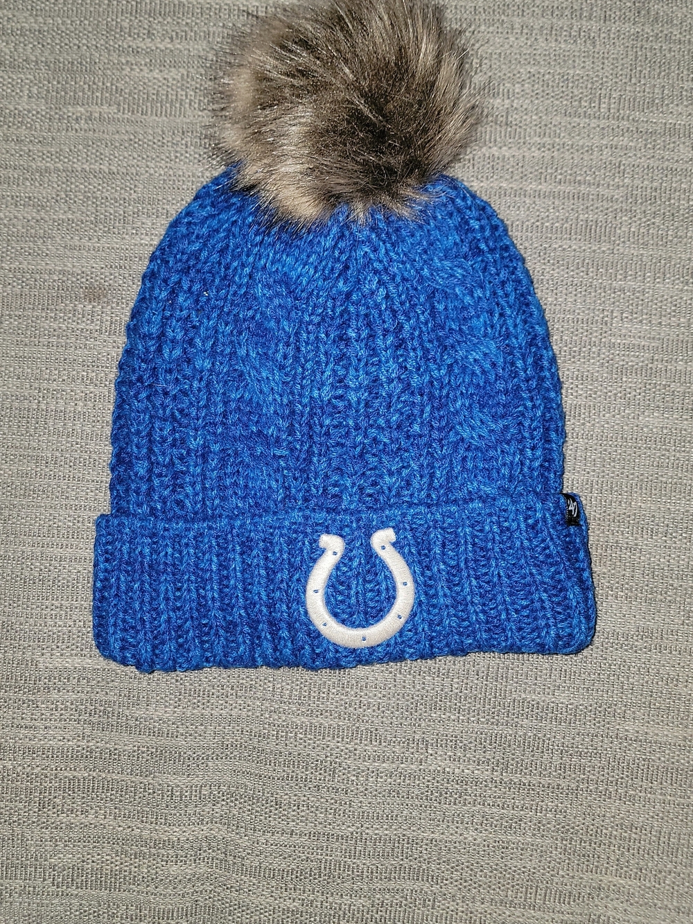 NFL Royal Blue Knit Pom Beanie with Faux Fur Pom